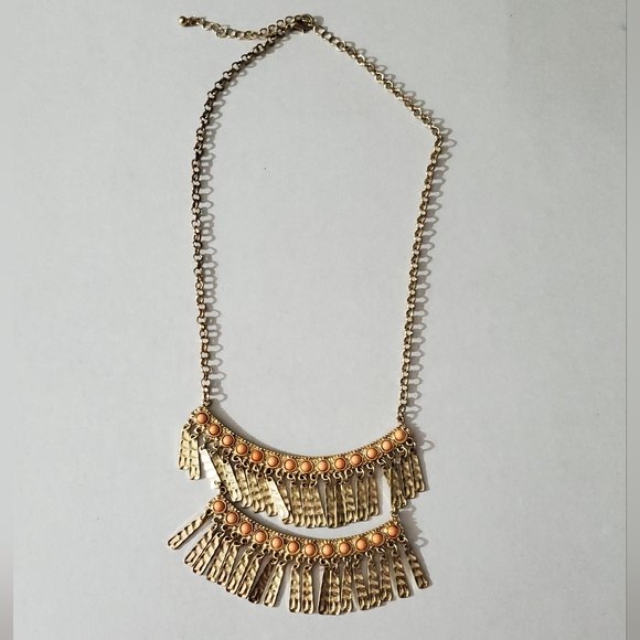 Vintage 90's necklace boho bohemian peach gold dangling bib statement euc vtg - Picture 2 of 9